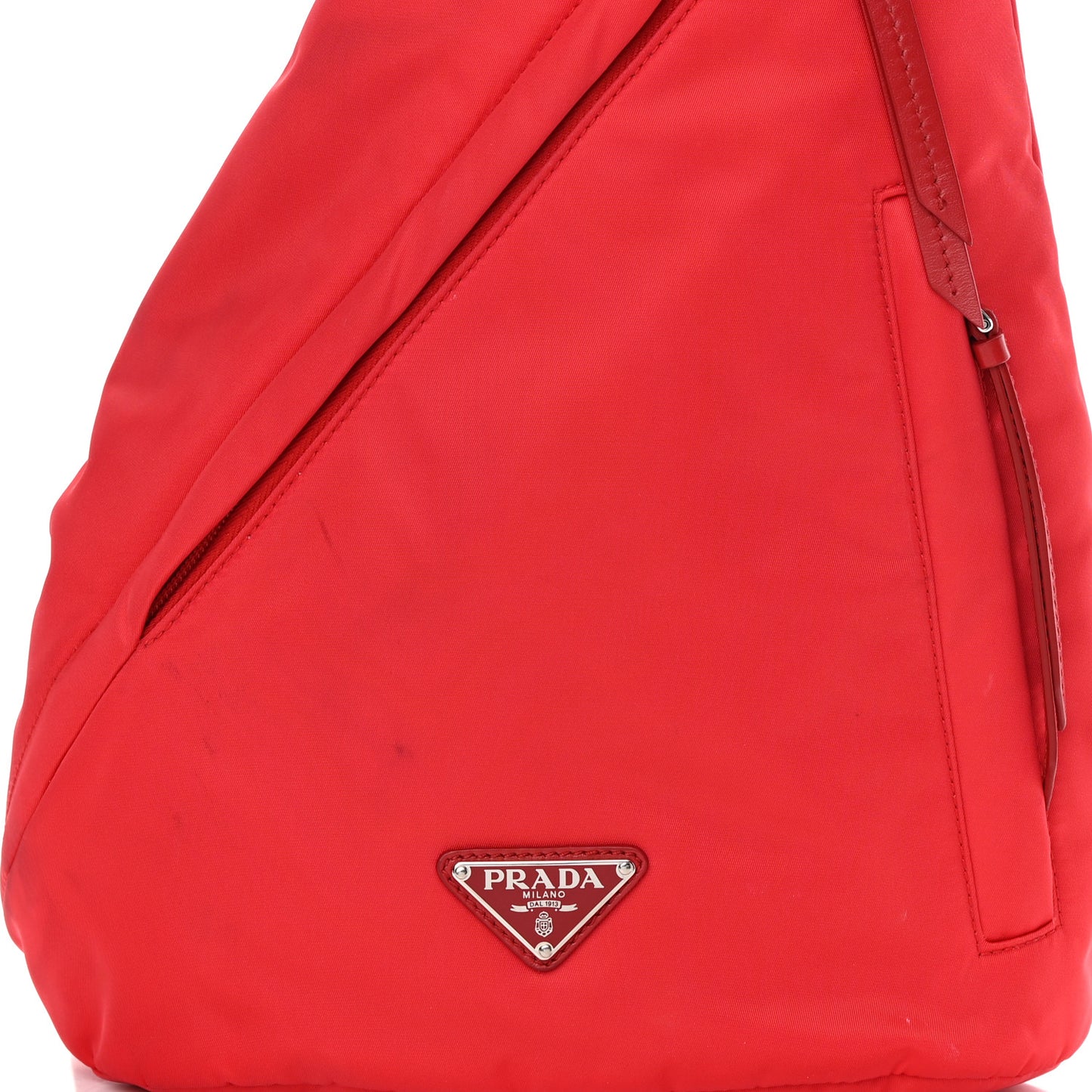 Re-Nylon Vitello Metal Triangle Logo Sling Backpack Rosso