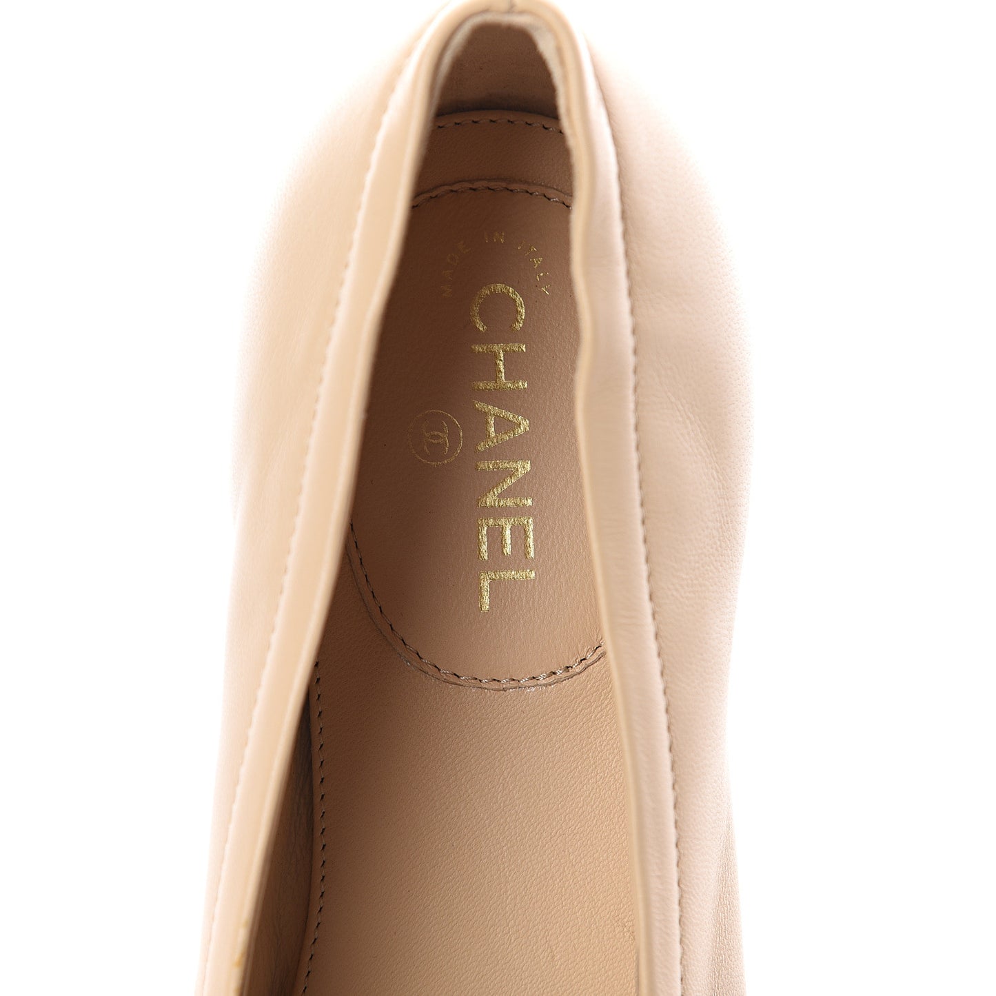 Lambskin Grosgrain Pearl Ballerina Flats 35 Beige Black