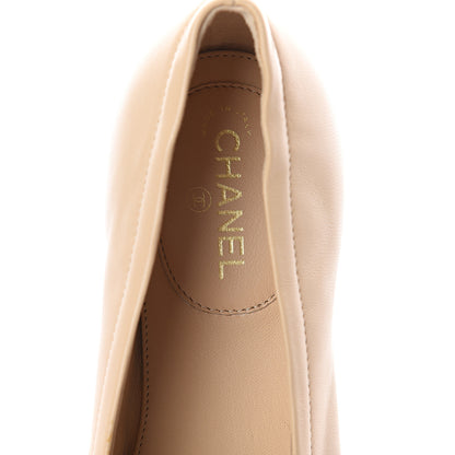 Chanel Lambskin Grosgrain Pearl Ballerina Flats 35 Beige Black 5 of 7