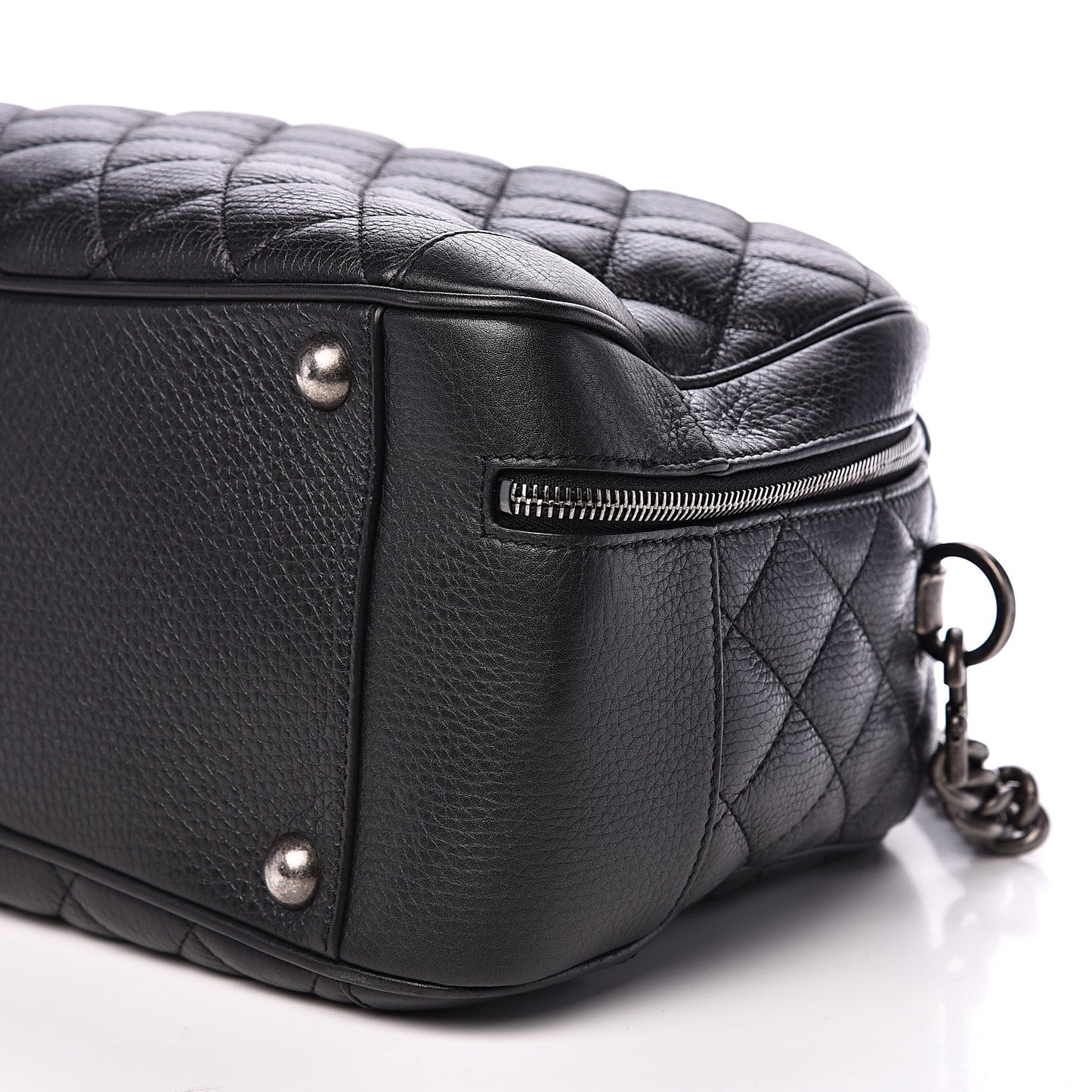 Calfskin Quilted Medium Airlines Round Trip Bowling Bag Black