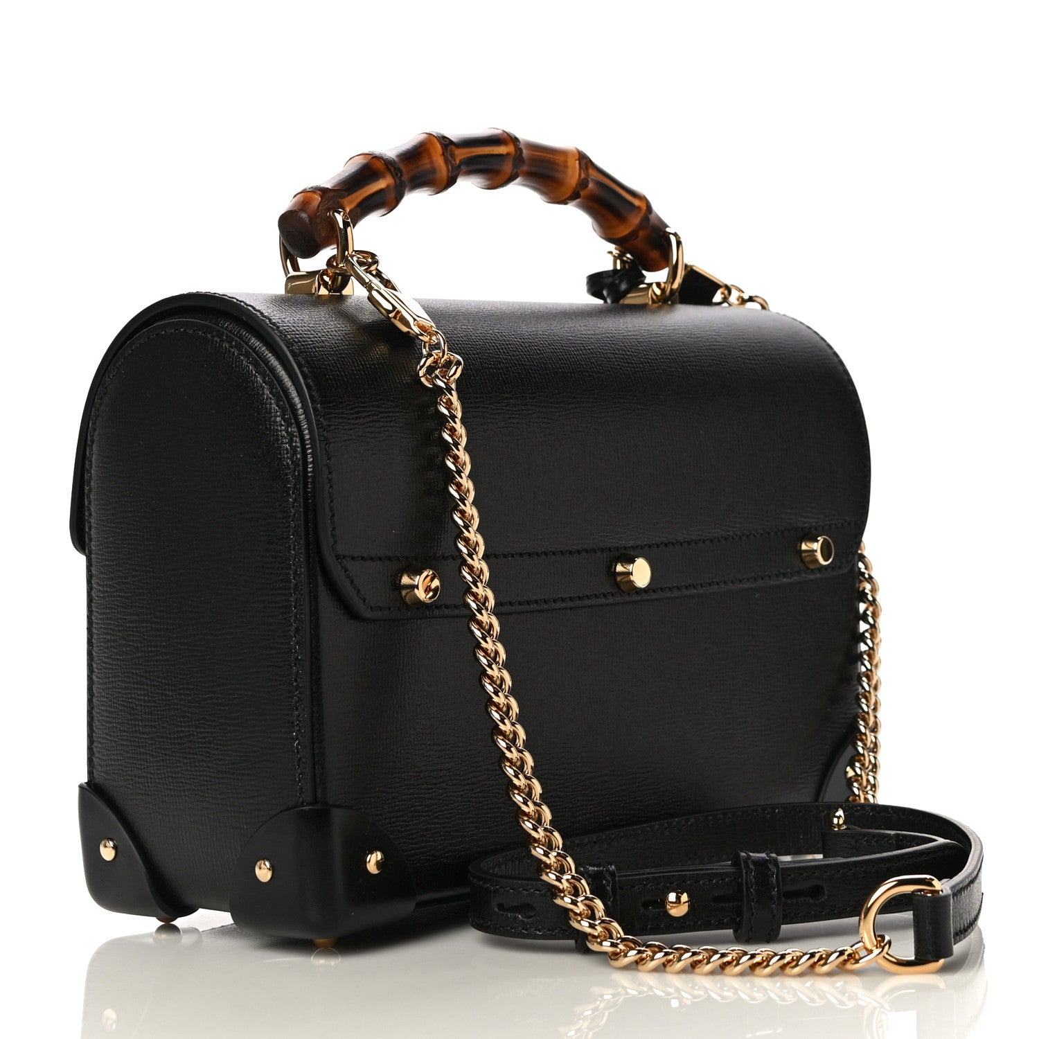 Gucci Calfskin Small Padlock Bamboo Shoulder Bag Black 3 of 11