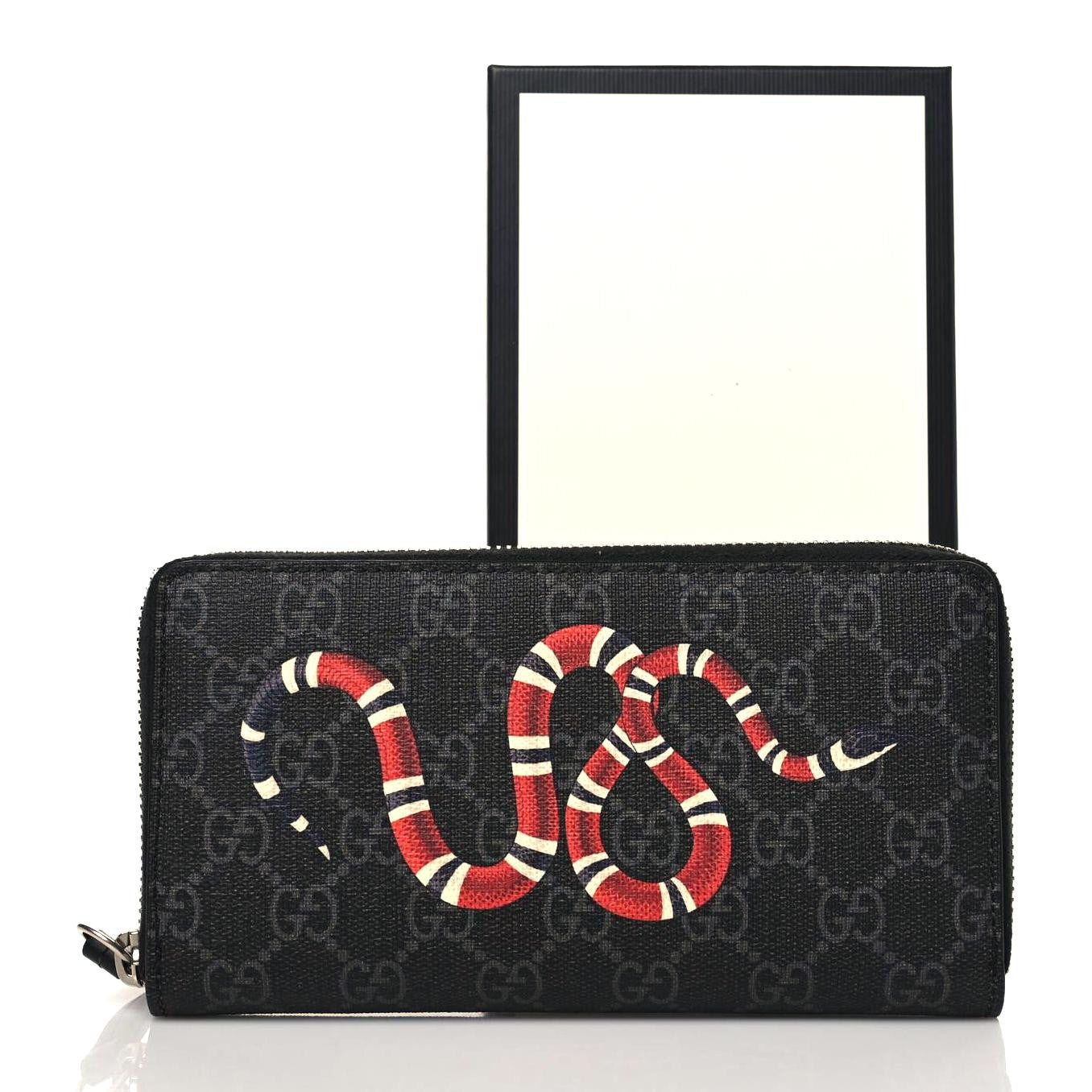 GG Supreme Monogram Kingsnake Zip Around Wallet Black Grey