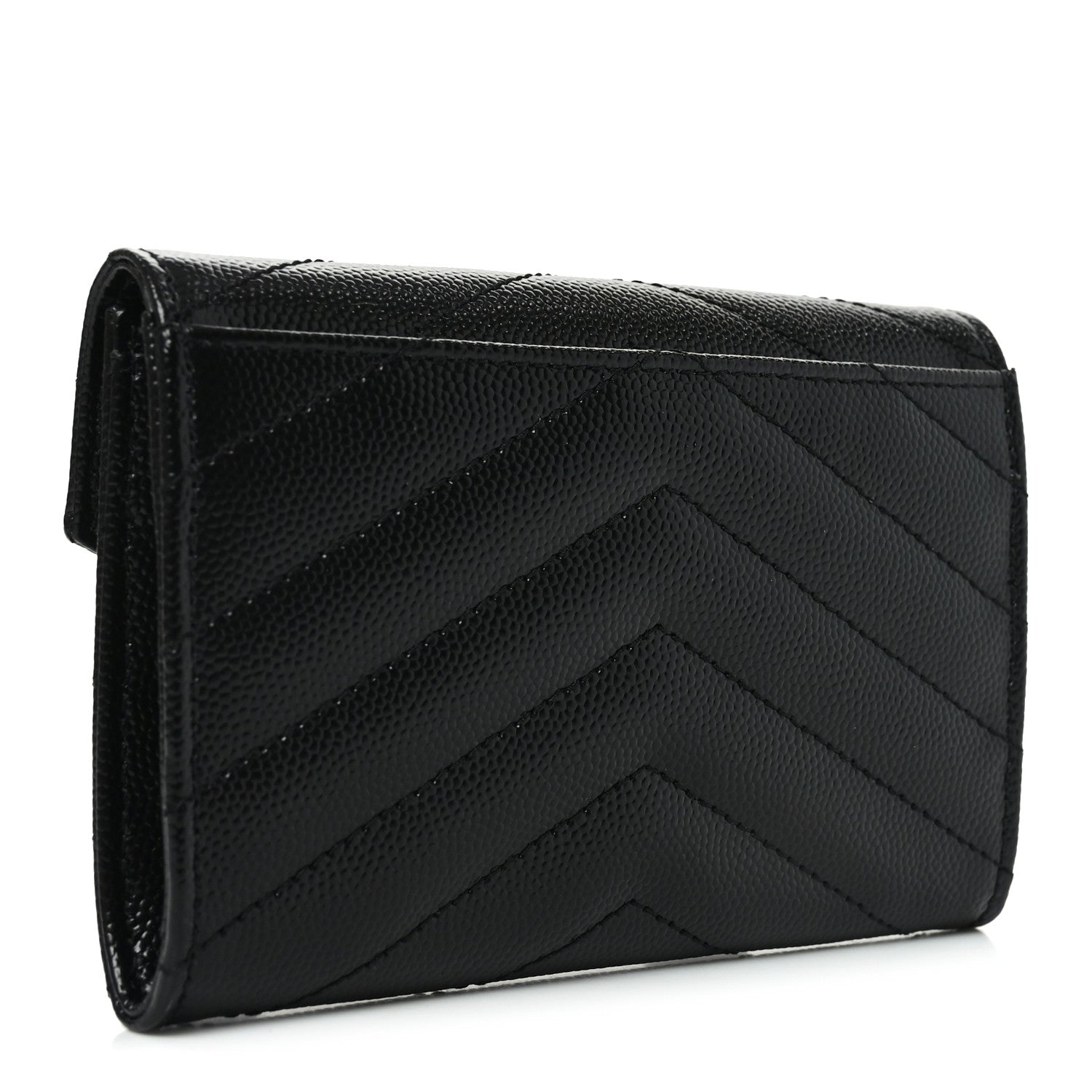 Saint Laurent Grain De Poudre Matelasse Chevron Small Monogram Envelope Wallet Black 3 of 8