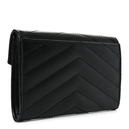 Saint Laurent Grain De Poudre Matelasse Chevron Small Monogram Envelope Wallet Black 3 of 8