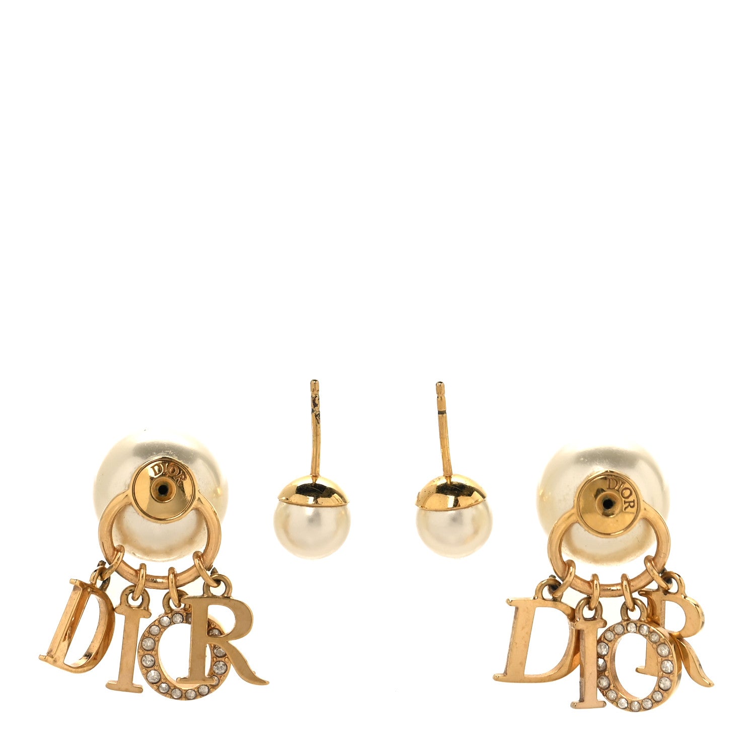 Christian Dior Pearl Crystal Tribal Logo Charms Earrings Gold 3 of 5