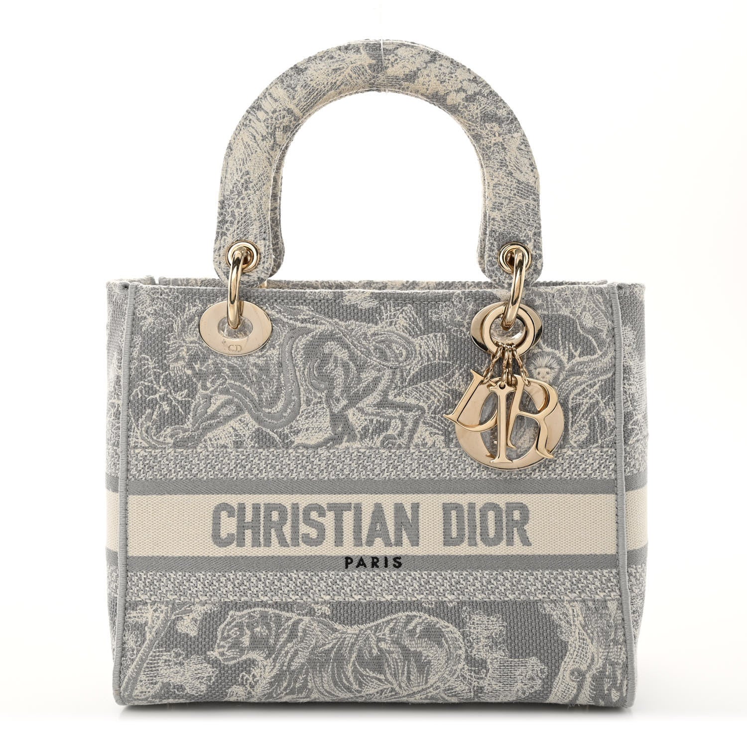 Christian Dior Canvas Toile De Jouy Reverse Embroidered Medium Lady D-Lite Gray 1 of 9