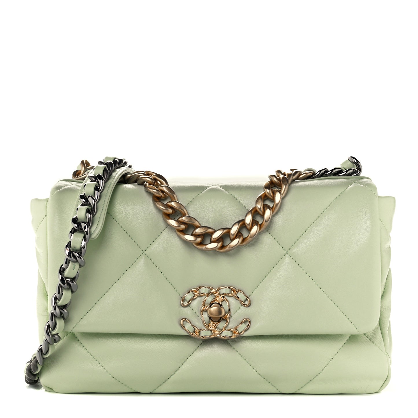 Lambskin Quilted Medium Chanel 19 Flap Light Green