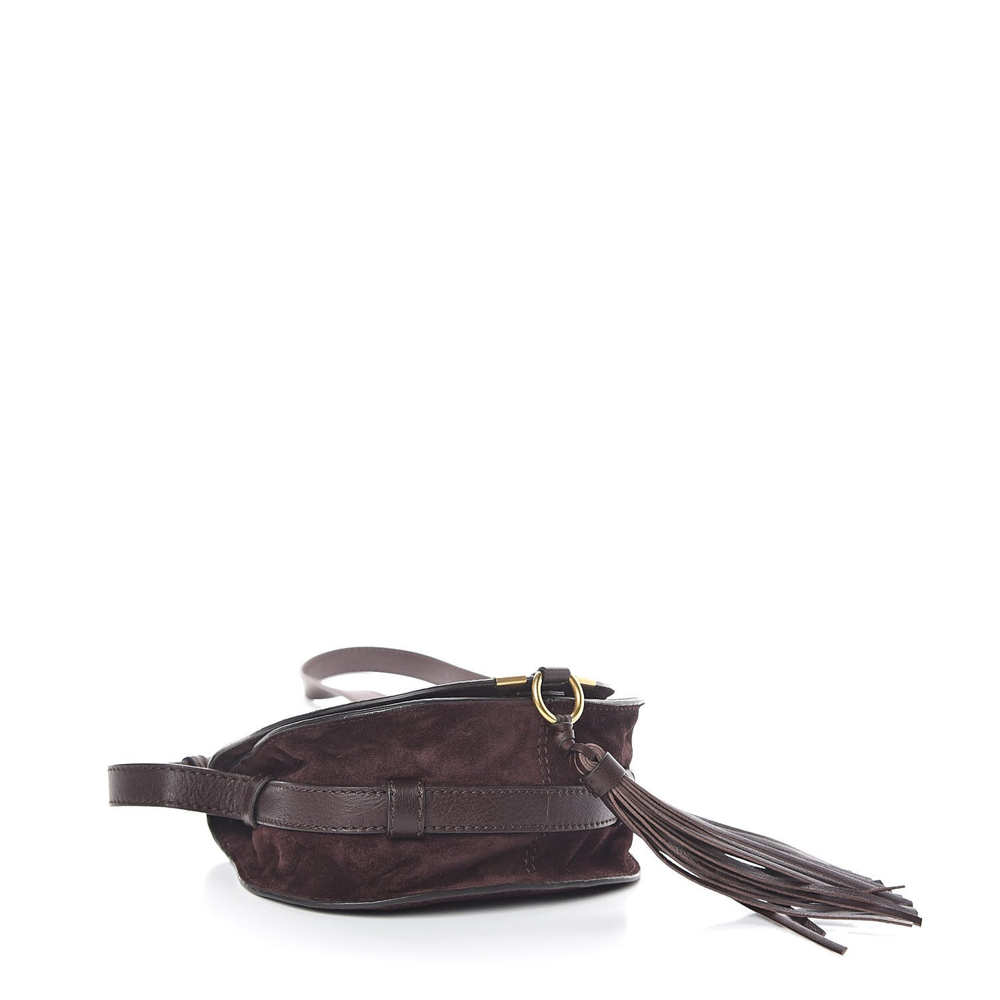 Suede Calfskin Braided Mini Marcie Round Crossbody Bag Carbon Brown