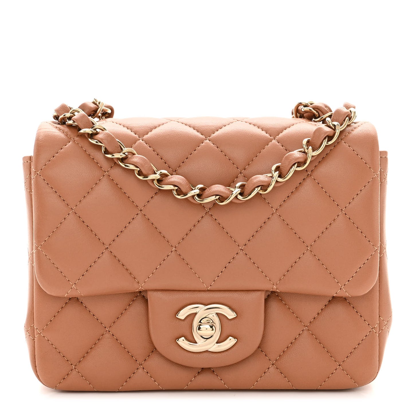 Lambskin Quilted Mini Square Flap Brown