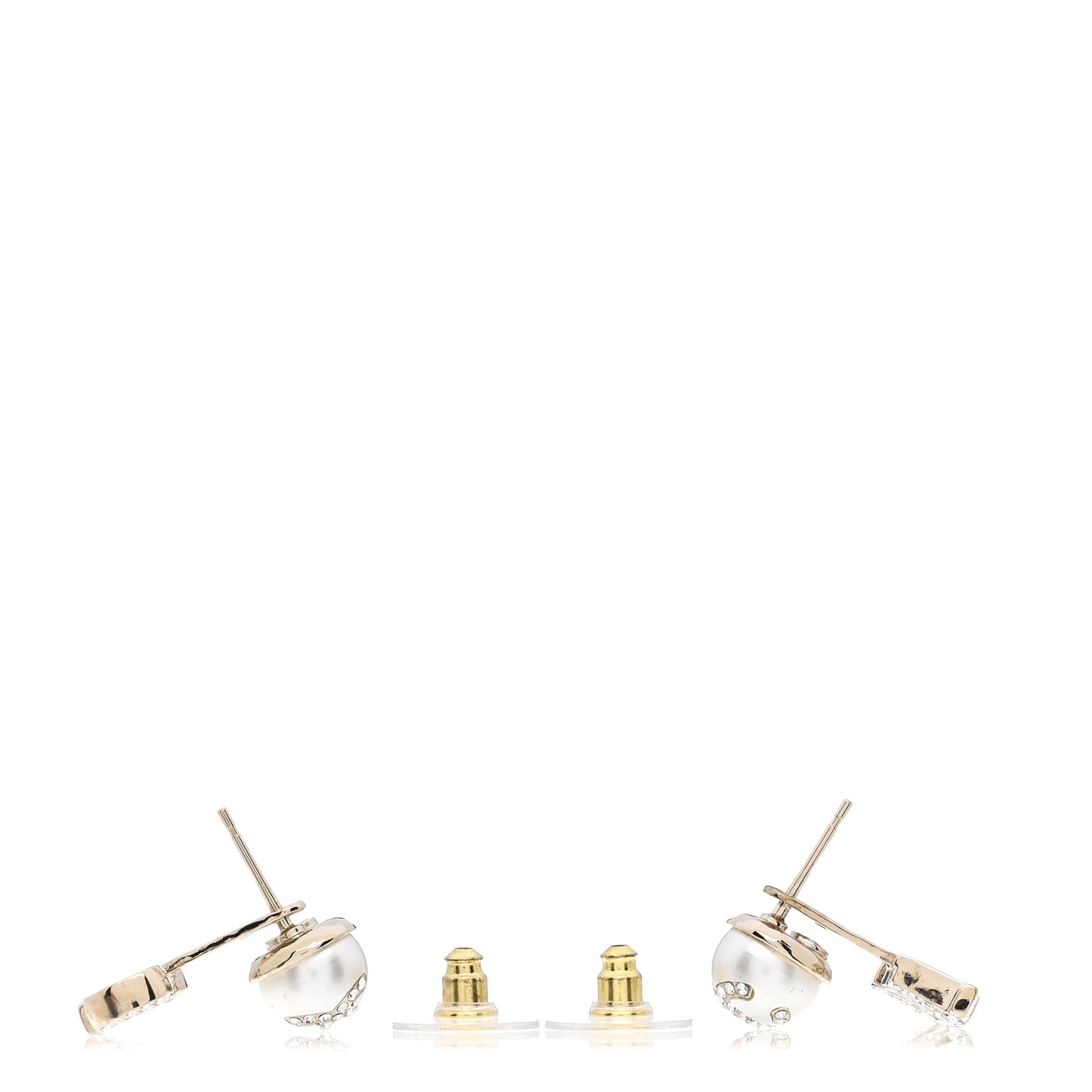 Pearl Crystal Logo Earrings Gold Pearly White