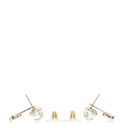 Chanel Pearl Crystal Logo Earrings Gold Pearly White 3 of 4