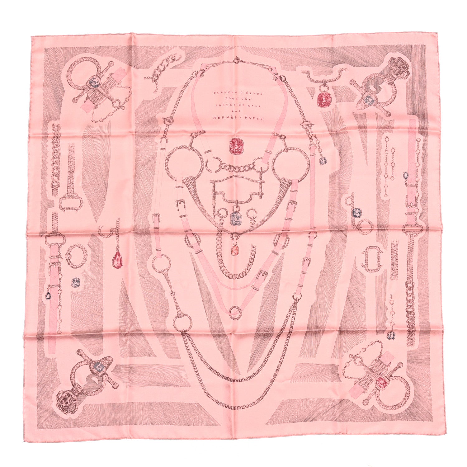 Hermes Silk Our Line Etude Pour Une Parure De Gala Scarf 90 Rose Ballerine Taupe Framboise 1 of 4