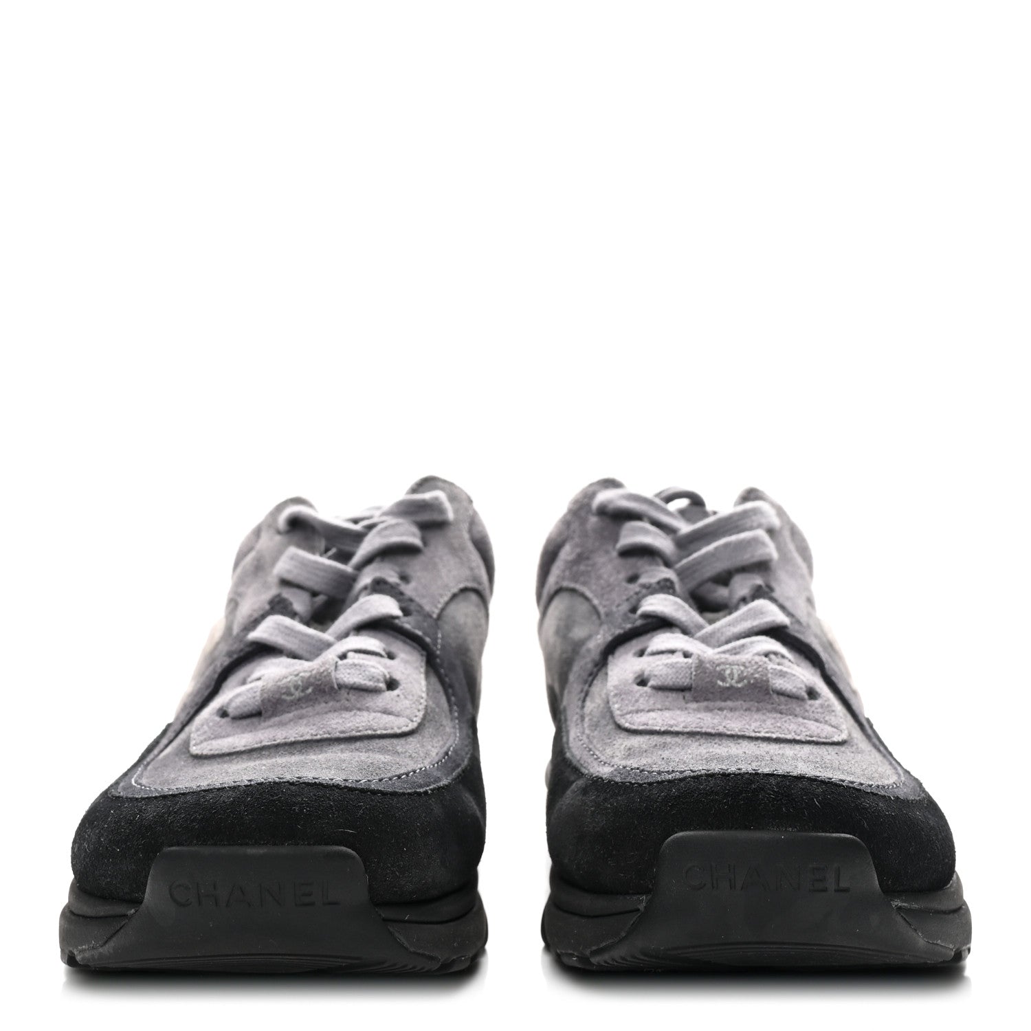 Chanel Suede Calfskin CC Sneakers 36.5 Black Grey 3 of 9