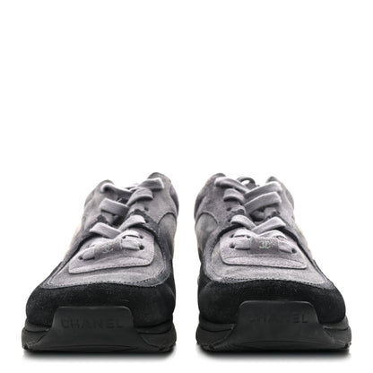 Chanel Suede Calfskin CC Sneakers 36.5 Black Grey 3 of 9