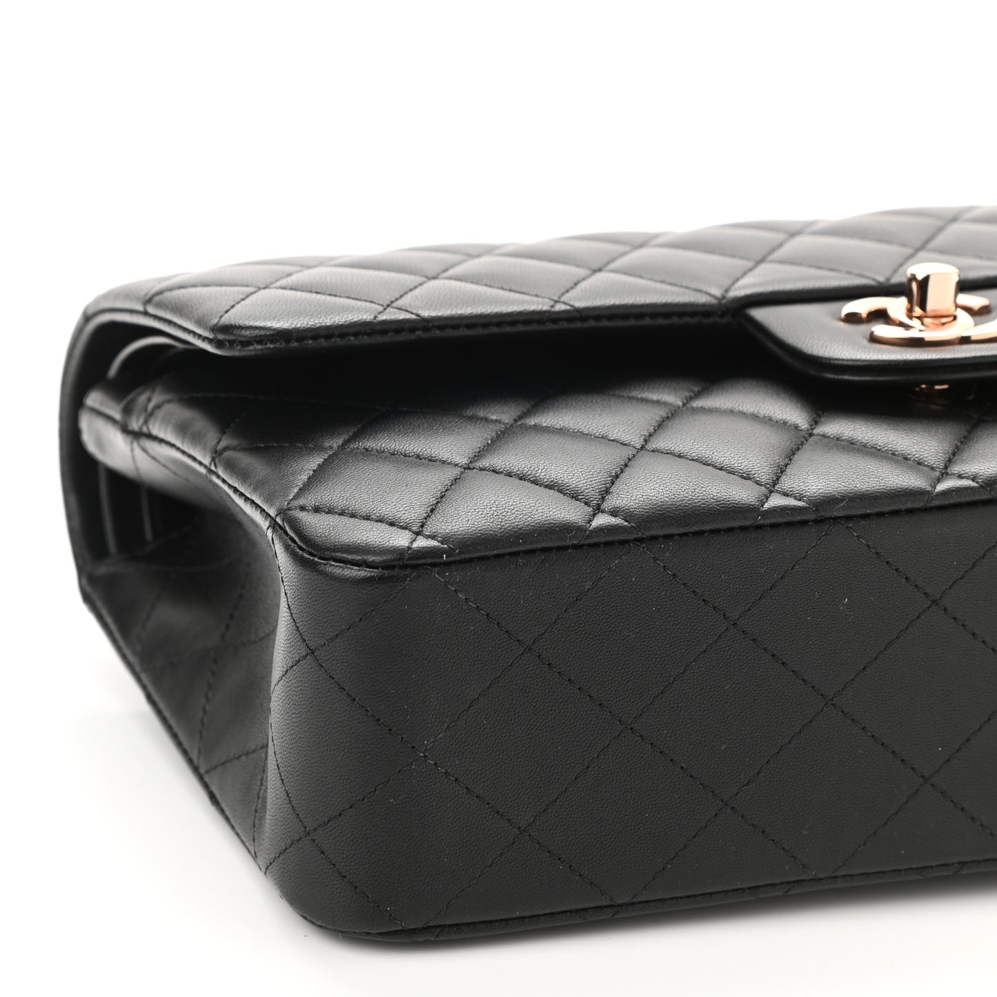Lambskin Quilted Medium Double Flap Black