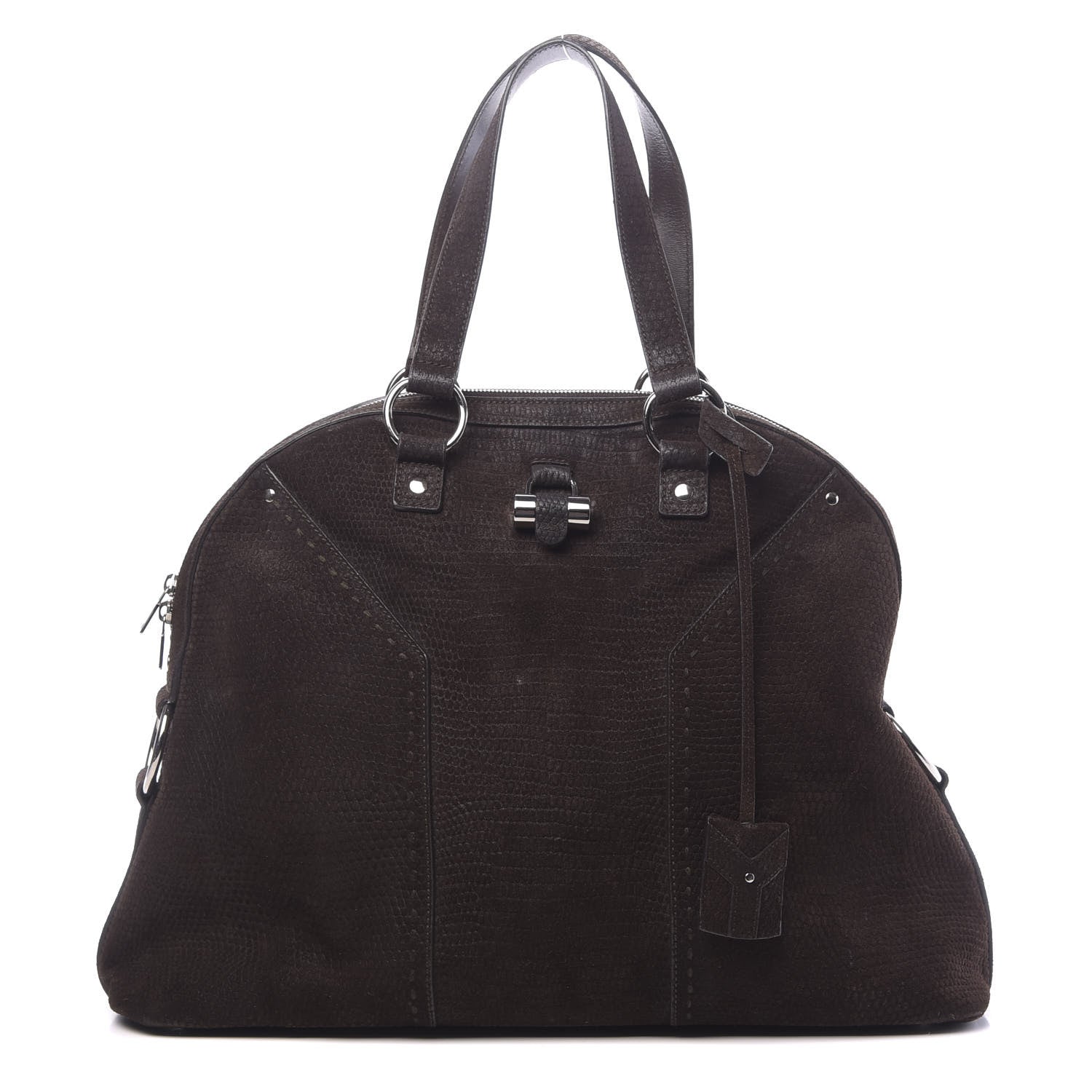 Saint Laurent Nubuck Lizard Embossed Oversized Muse Brown 1 of 11
