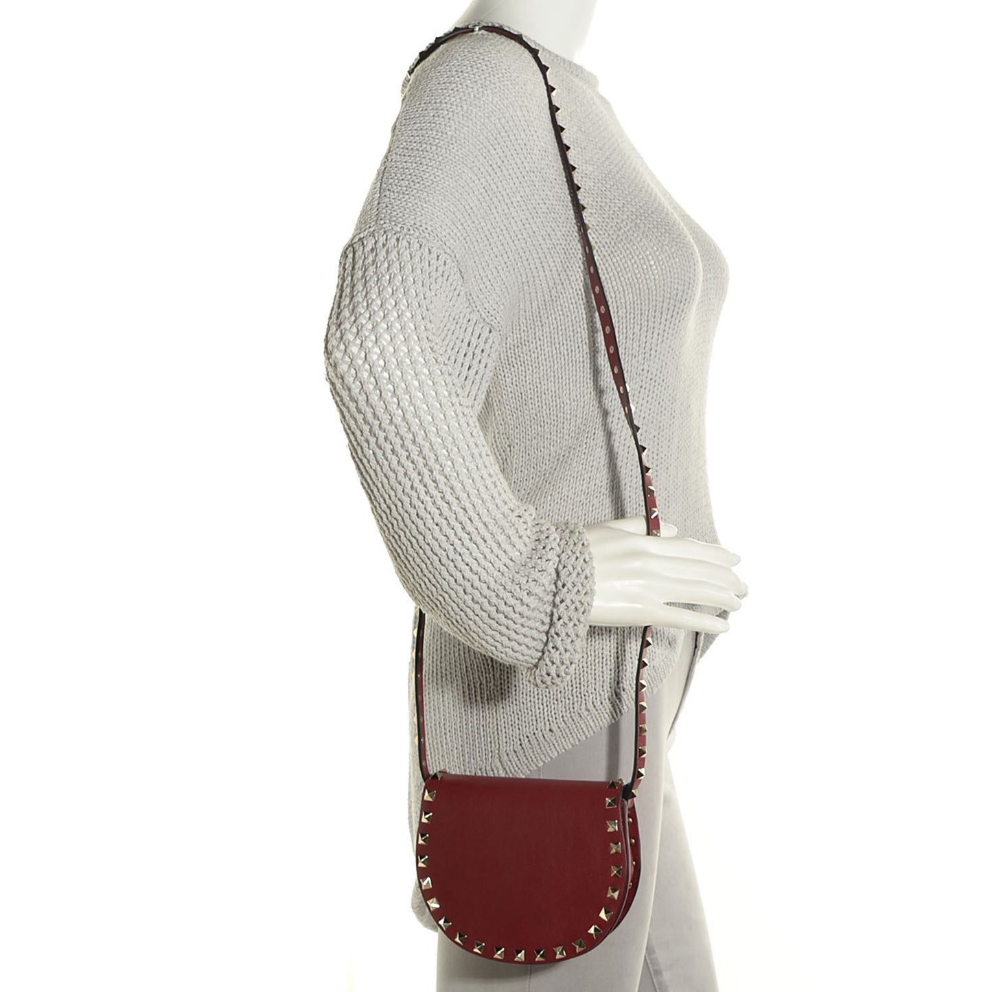 Vitello Rockstud Halfmoon Saddle Bag Maroon
