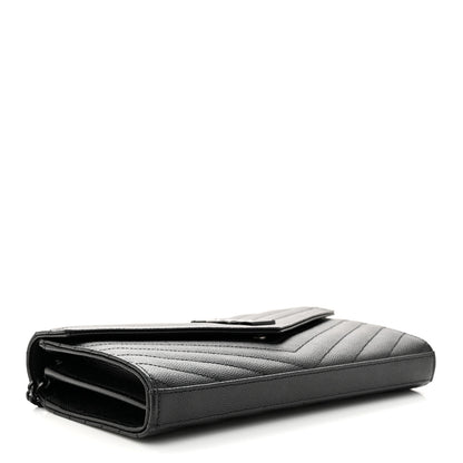 Saint Laurent Grain De Poudre Matelasse Chevron Monogram Monochrome Chain Wallet Black 4 of 12