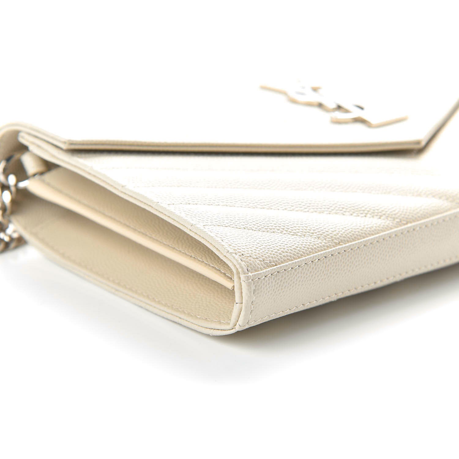 Saint Laurent Grain De Poudre Matelasse Chevron Monogram Chain Wallet Crema Soft 6 of 9