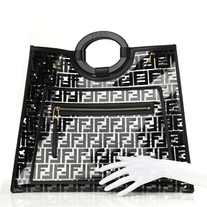Fendi TPU FF Vitello Century Plexiglass Large Runaway Shopper Tote Black 3 of 14