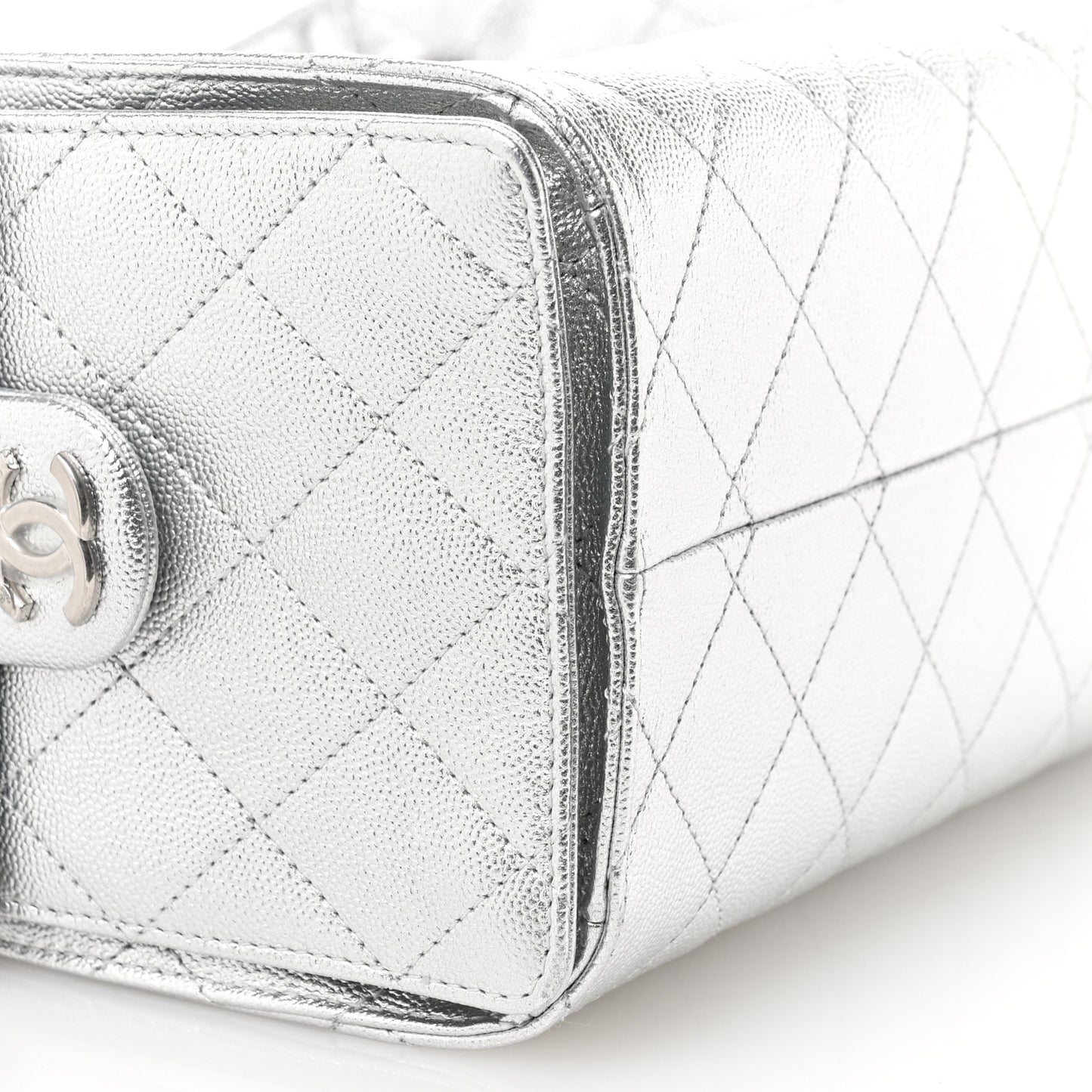 Metallic Caviar Quilted Small Chanel 25 Handbag Silver