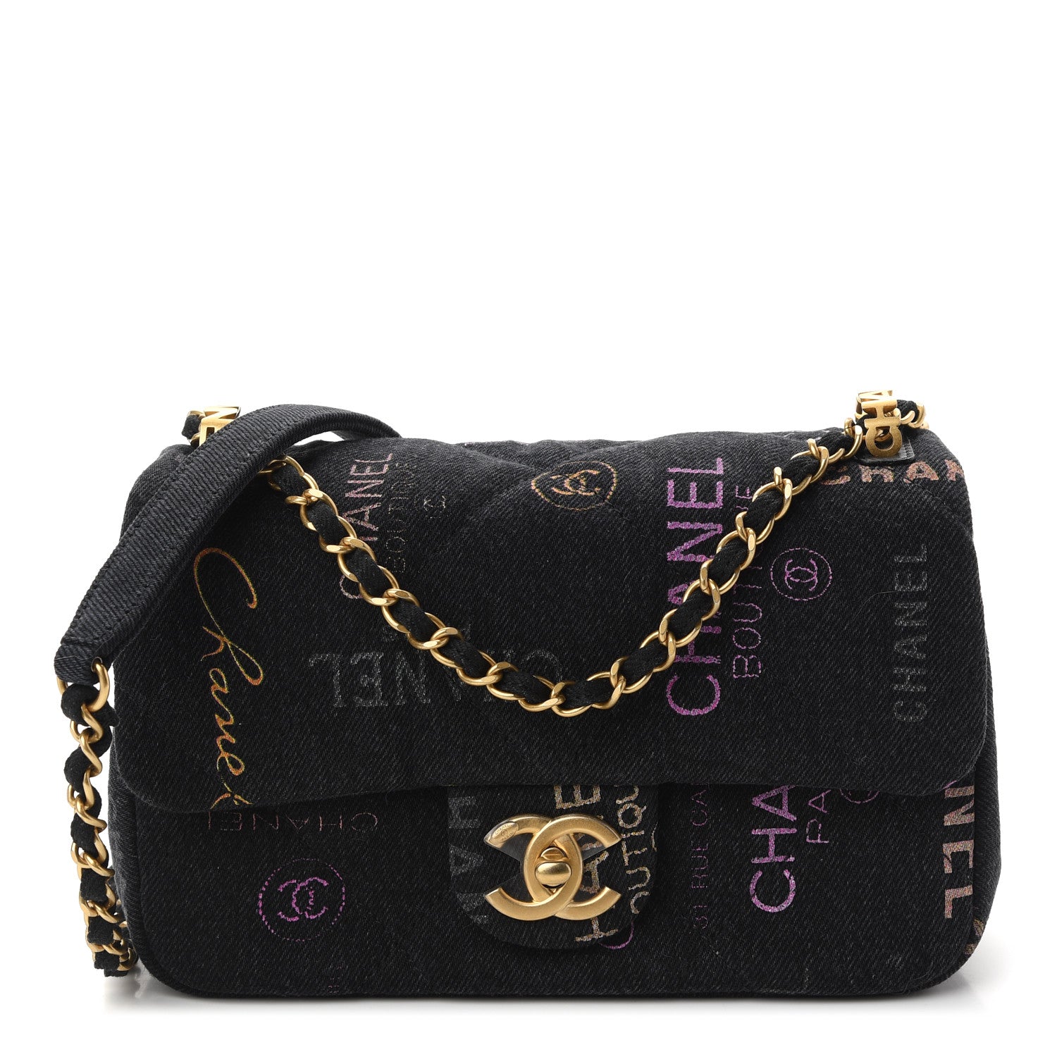 Chanel Denim Quilted Denim Mood Mini Rectangular Flap Black Multicolor 1 of 9