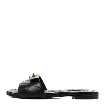 Chanel Lambskin Quilted CC Turnlock Sandals 36.5 Black 1 of 15