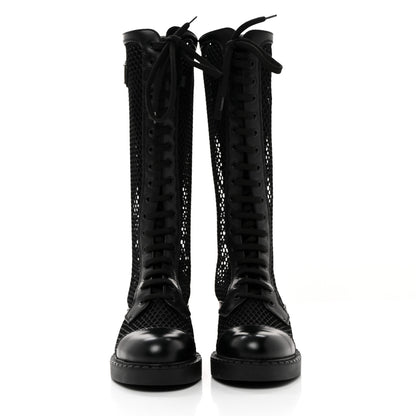 Prada Rete Spazzolato Rois Metal Triangle Logo Womens Knee High 50mm Boots 35 Black 2 of 9