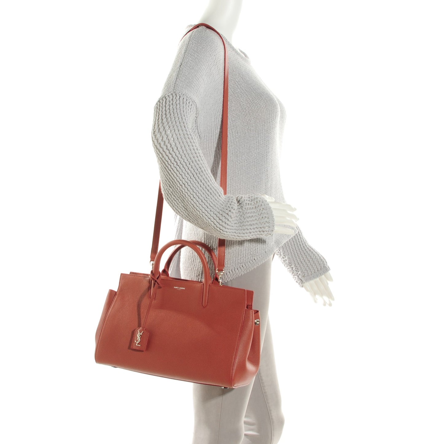 Grained Calfskin Small Cabas Rive Gauche Top Handle Bag Old Rose