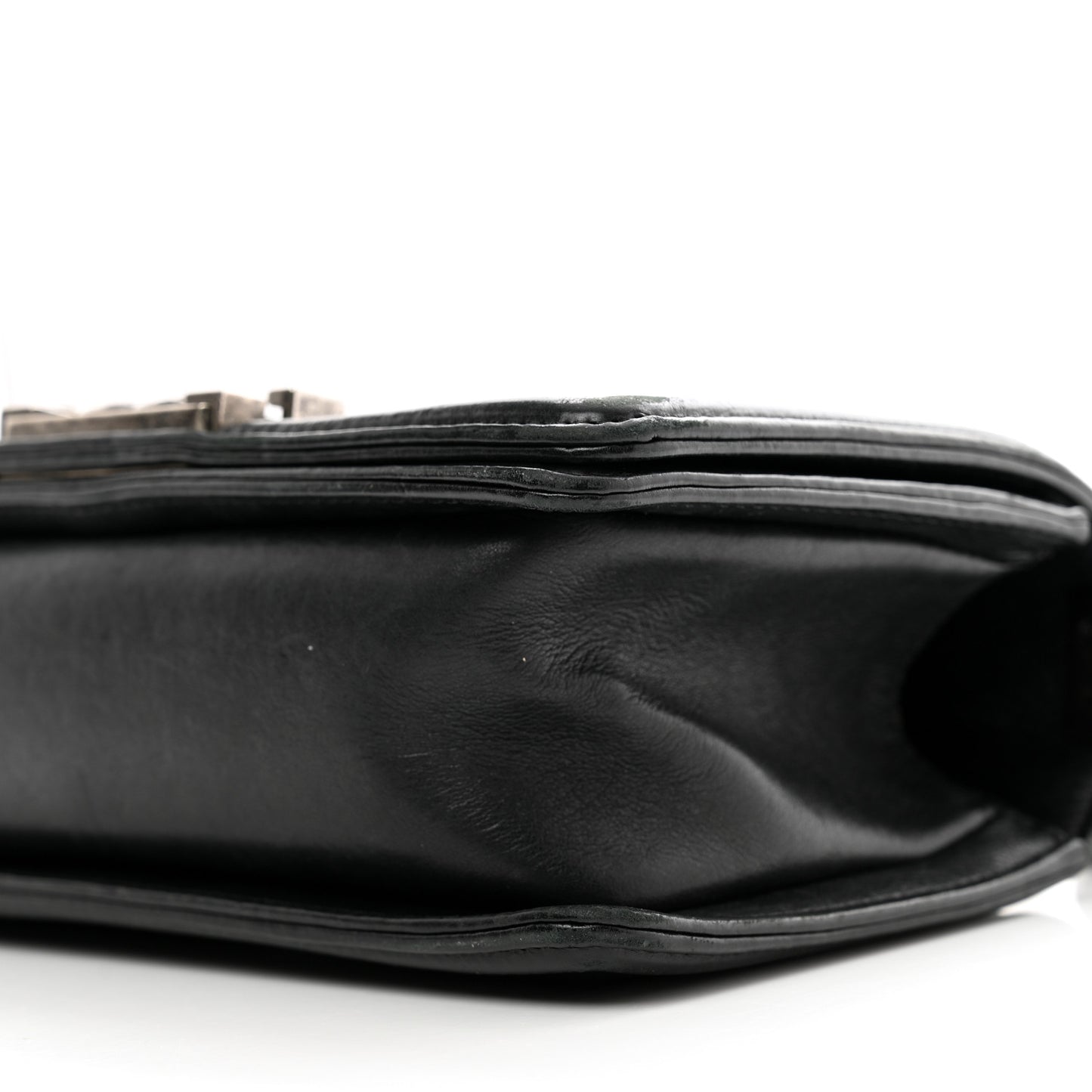 Calfskin Double Stitch Small Boy Flap Black