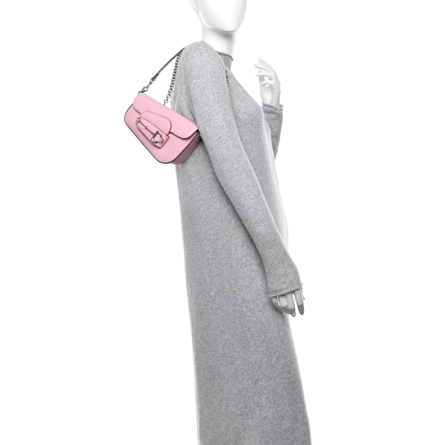 Gucci Calfskin Mini Horsebit 1955 Asymmetric Shoulder Bag Pink 2 of 10