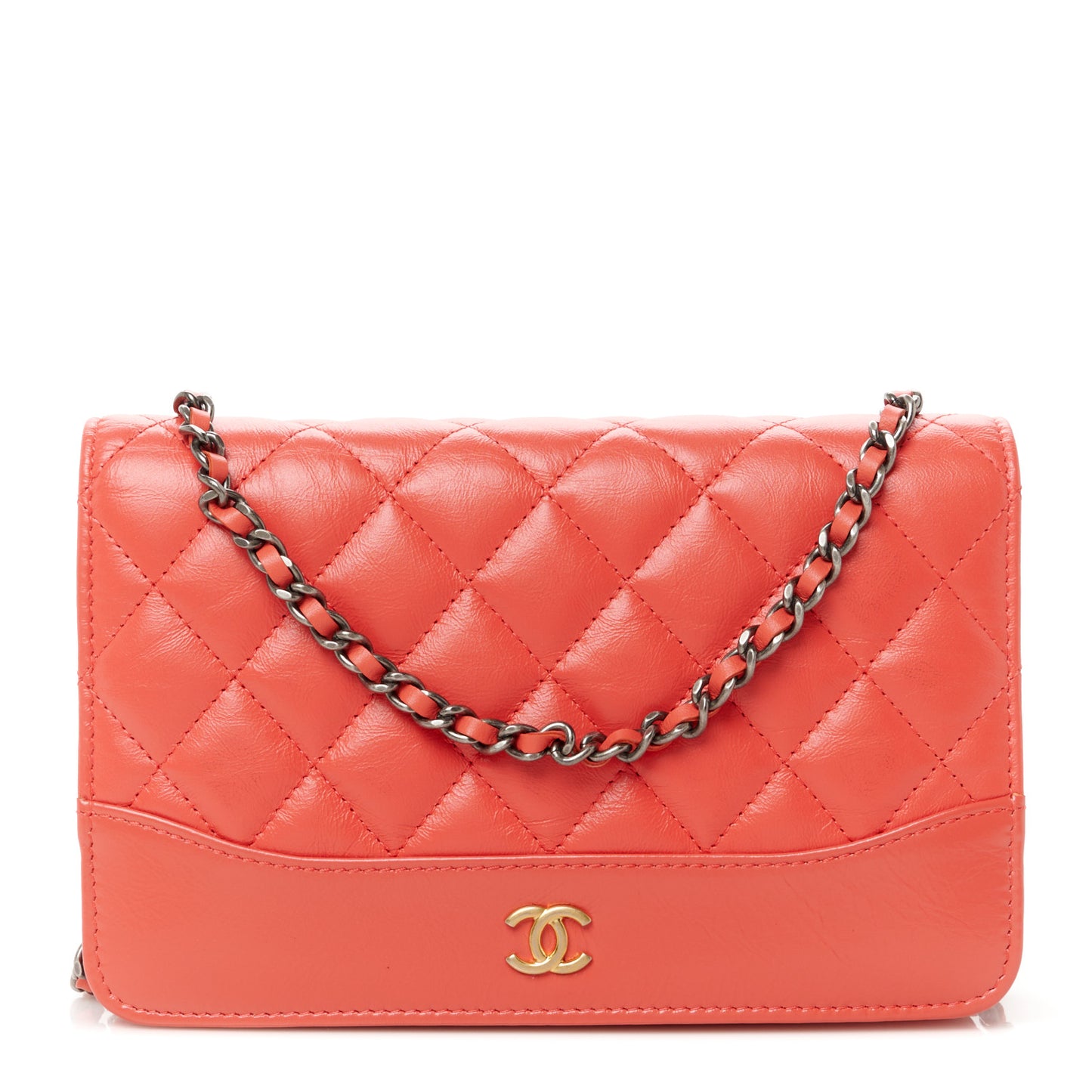 Aged Calfskin Quilted Gabrielle Wallet On Chain WOC  Orange
