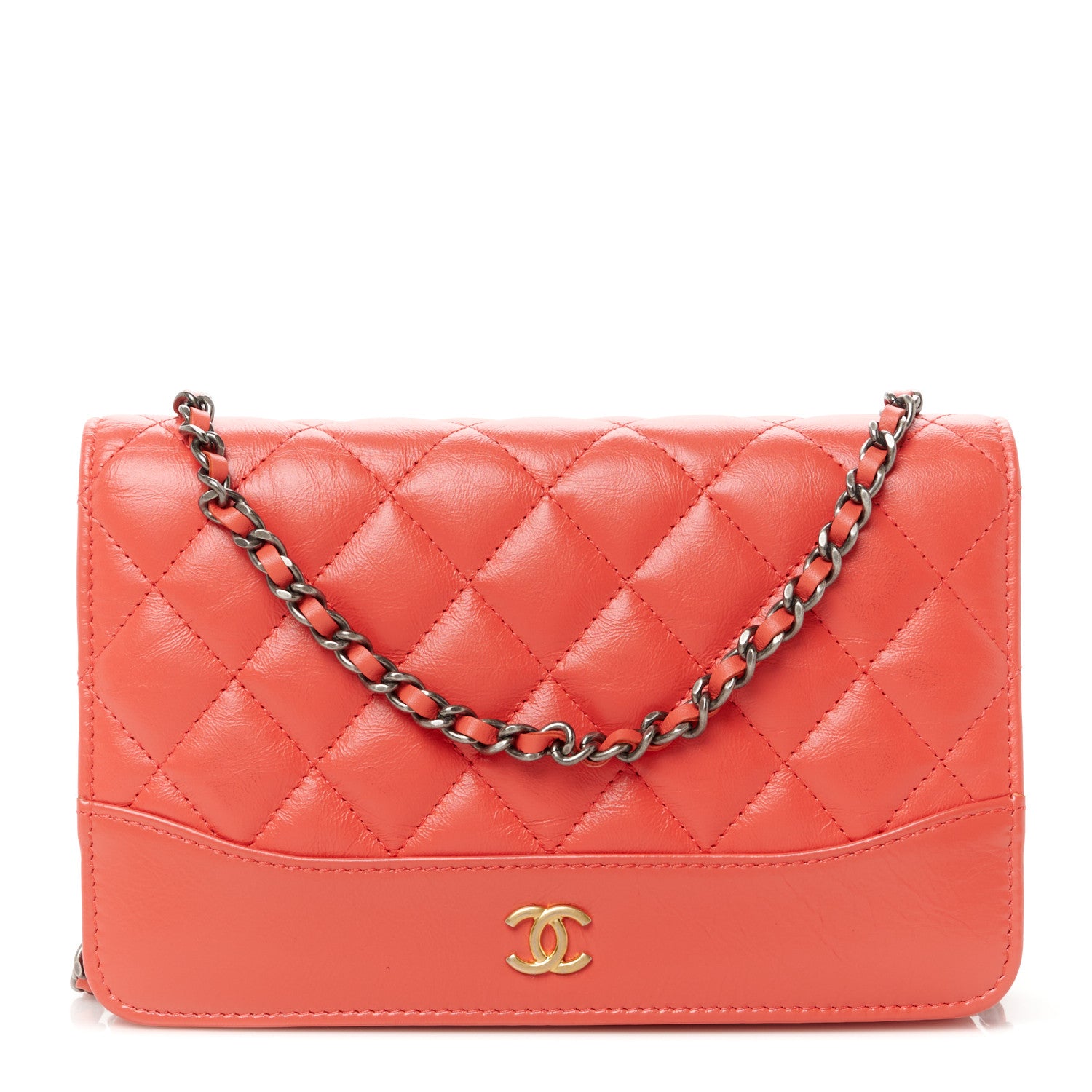 Chanel Aged Calfskin Quilted Gabrielle Wallet On Chain WOC  Orange 1 of 12
