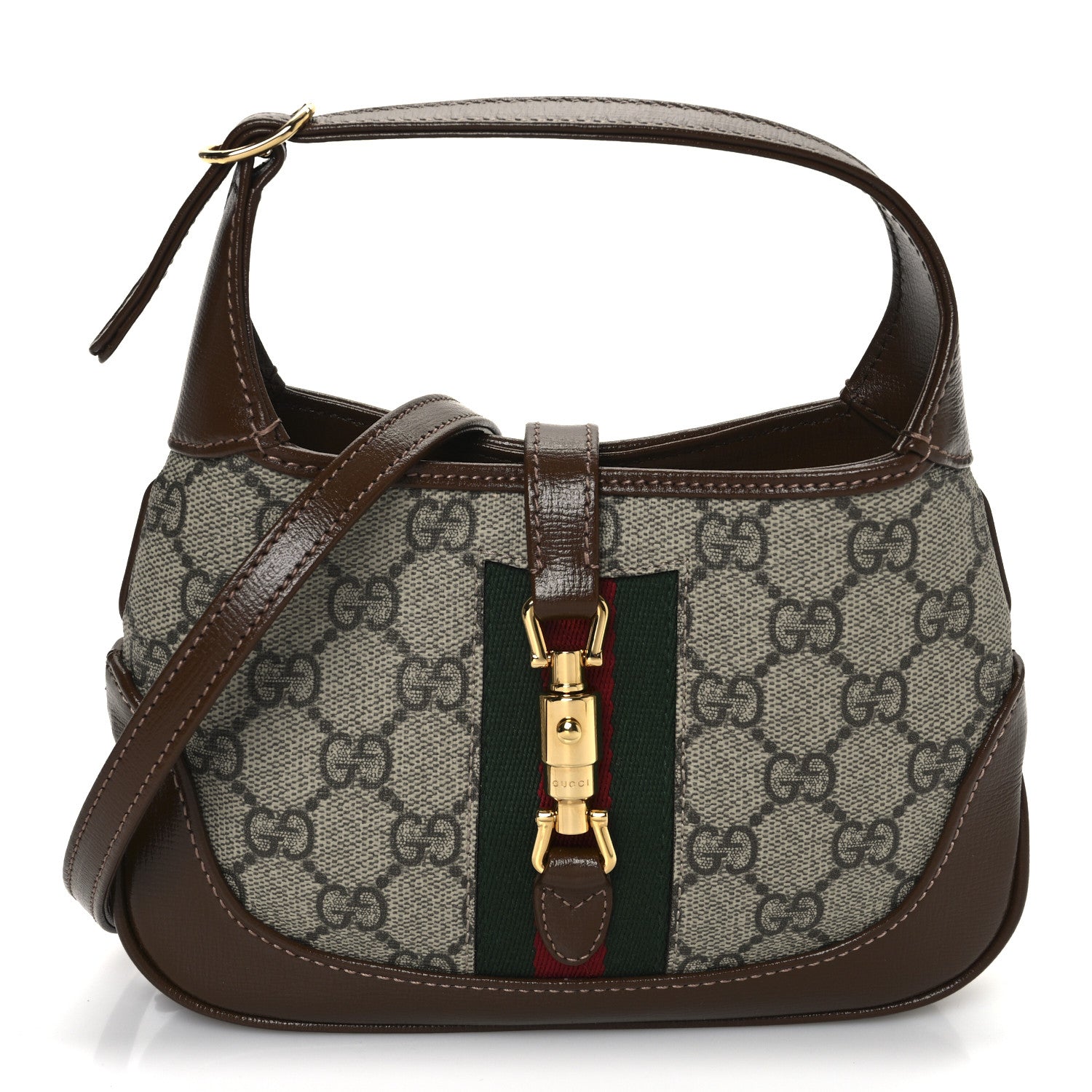 Gucci GG Supreme Monogram Azalea Calfskin Web Mini Jackie 1961 Hobo Beige Ebony Brown Sugar 2 of 18