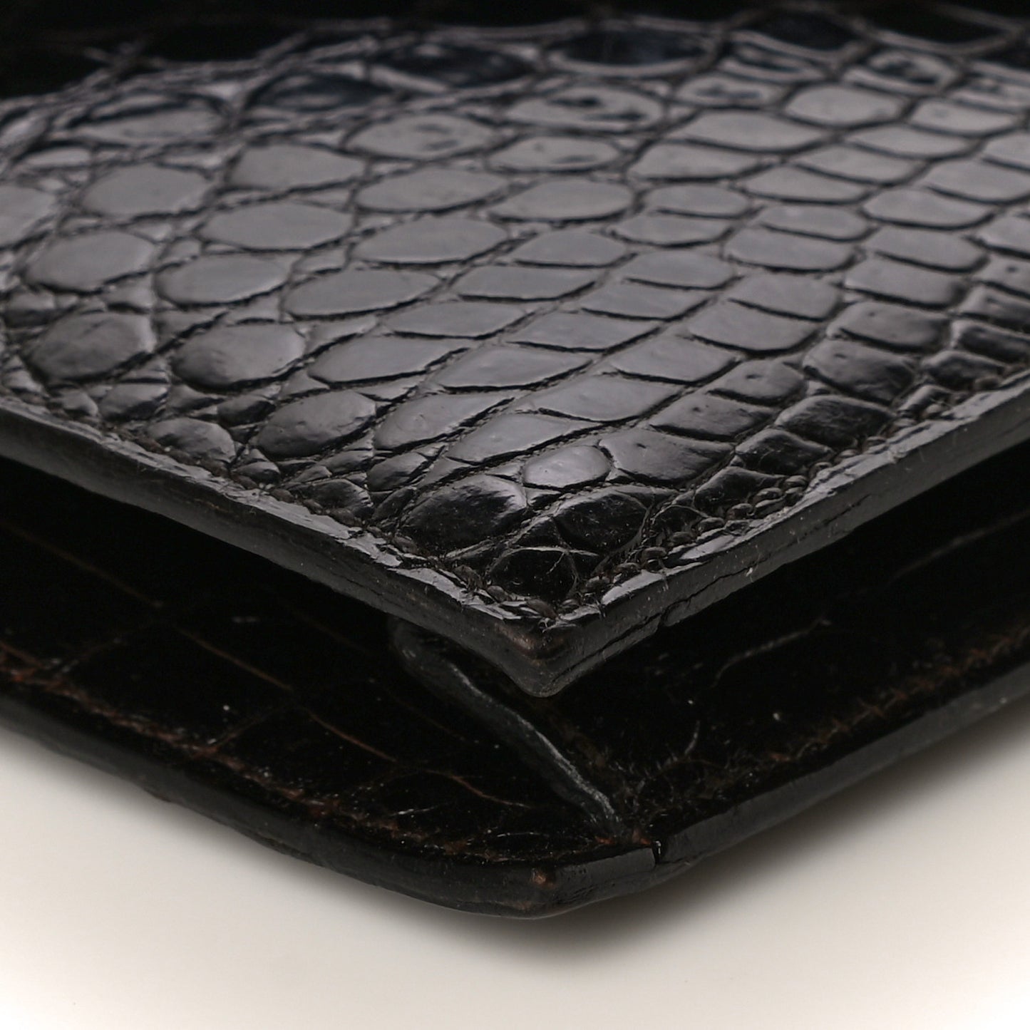 Shiny Porosus Crocodile Lydie Clutch Chocolate