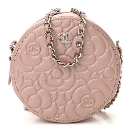 Chanel Goatskin Camellia Quilted Round Clutch With Chain Light Pink 1 of 11