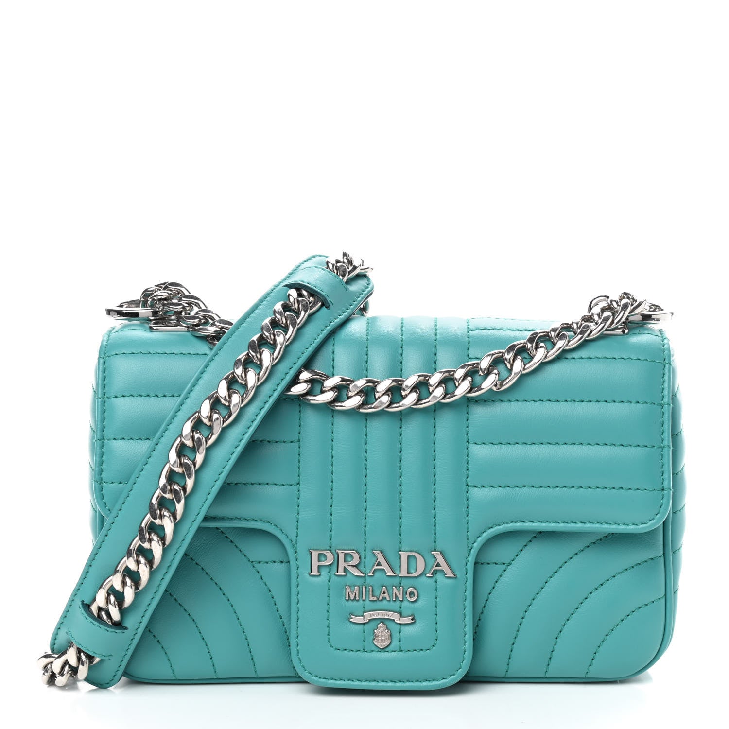 Prada Soft Calfskin Impunture Diagramme Small Chain Flap Shoulder Bag Giada 1 of 8
