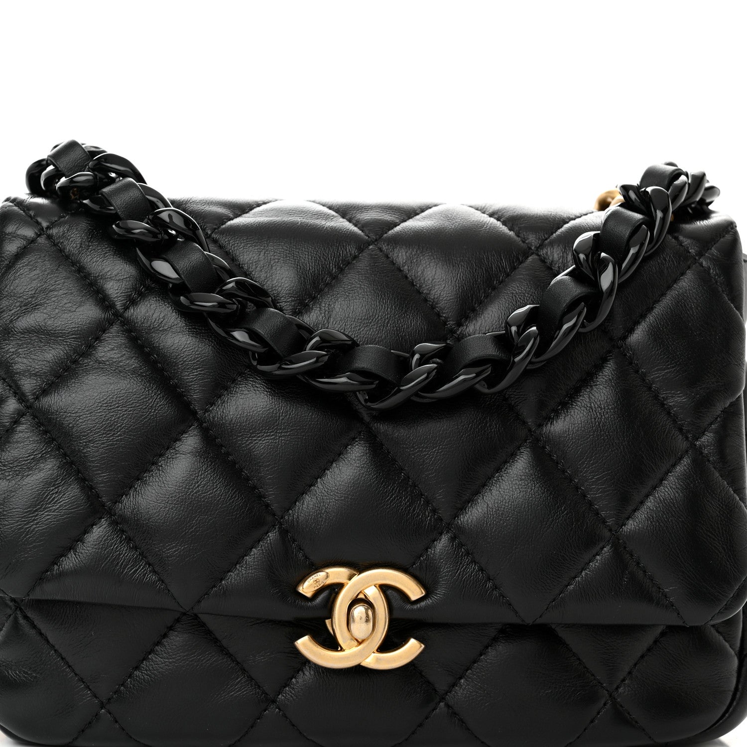 Chanel Lambskin Quilted Small Lacquered Chain Flap Black 8 of 10