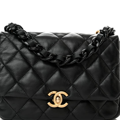 Chanel Lambskin Quilted Small Lacquered Chain Flap Black 8 of 10