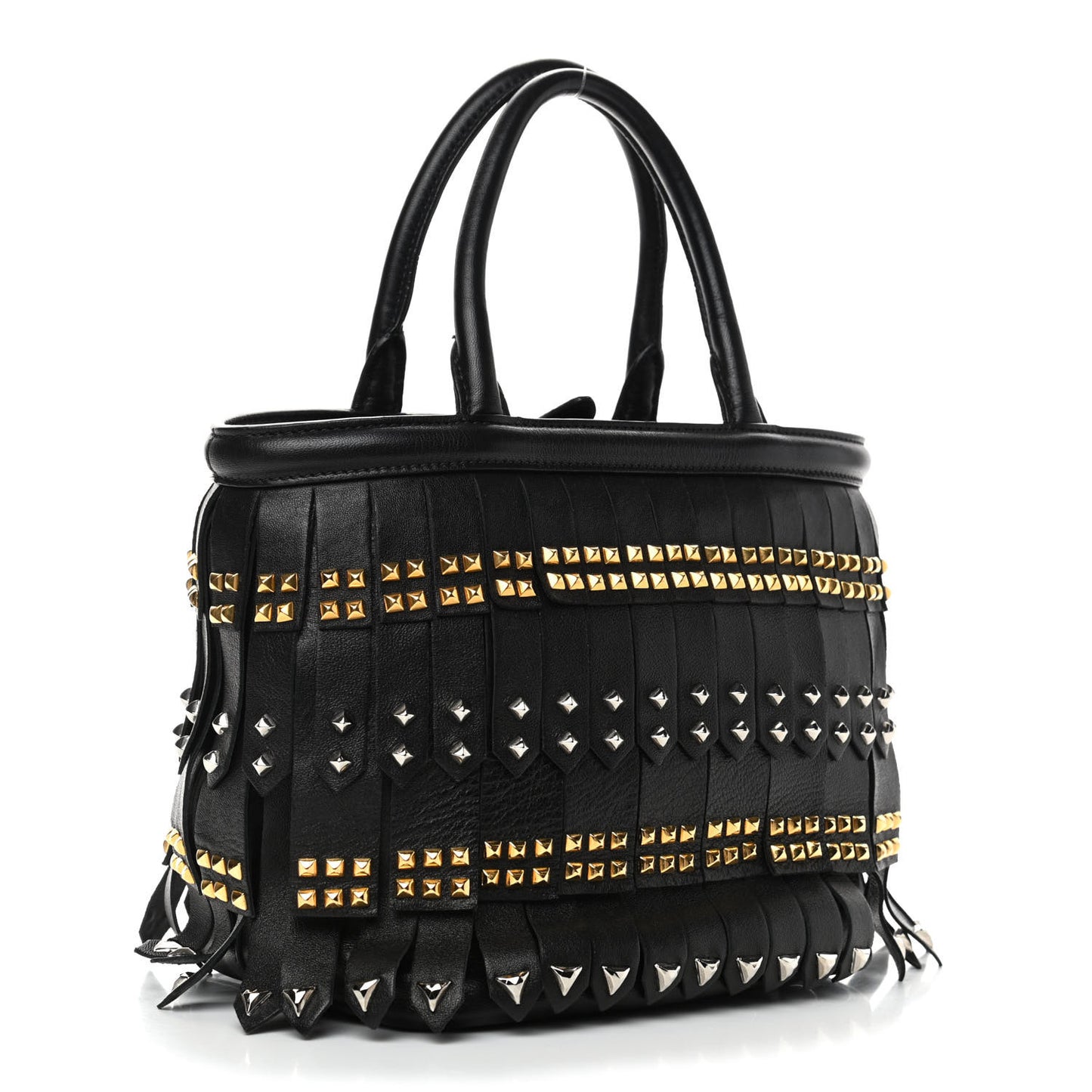 Nappa Studded Fringe Tote Black