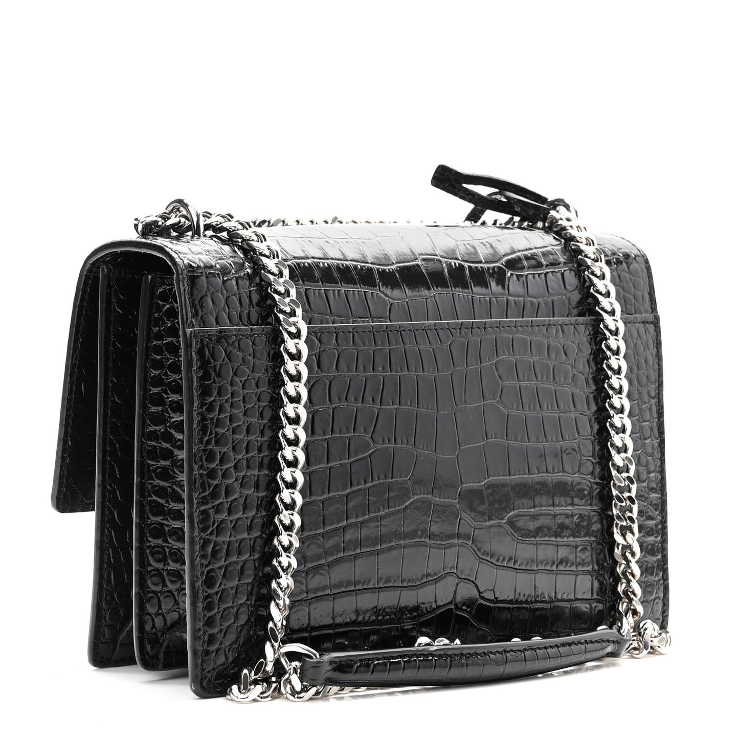 Calfskin Crocodile Embossed Medium Monogram Sunset Black