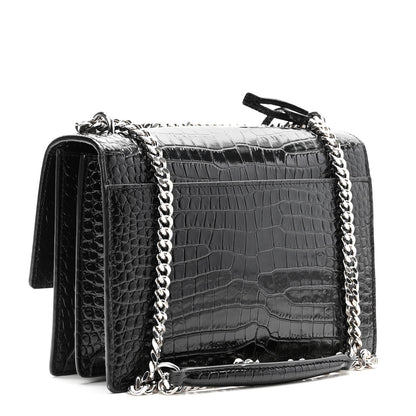 Saint Laurent Calfskin Crocodile Embossed Medium Monogram Sunset Black 3 of 9