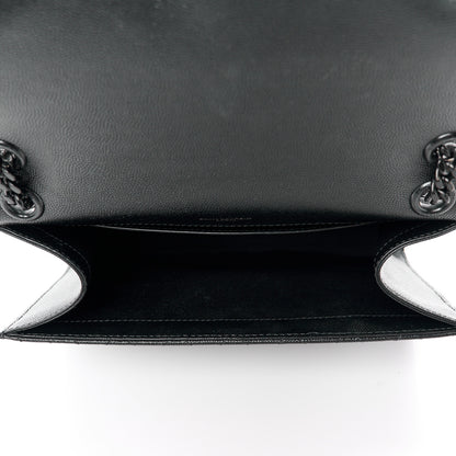 Saint Laurent Grain De Poudre Textured Mixed Matelasse Triquilt Medium Monogram Monochrome Satchel Black 5 of 15