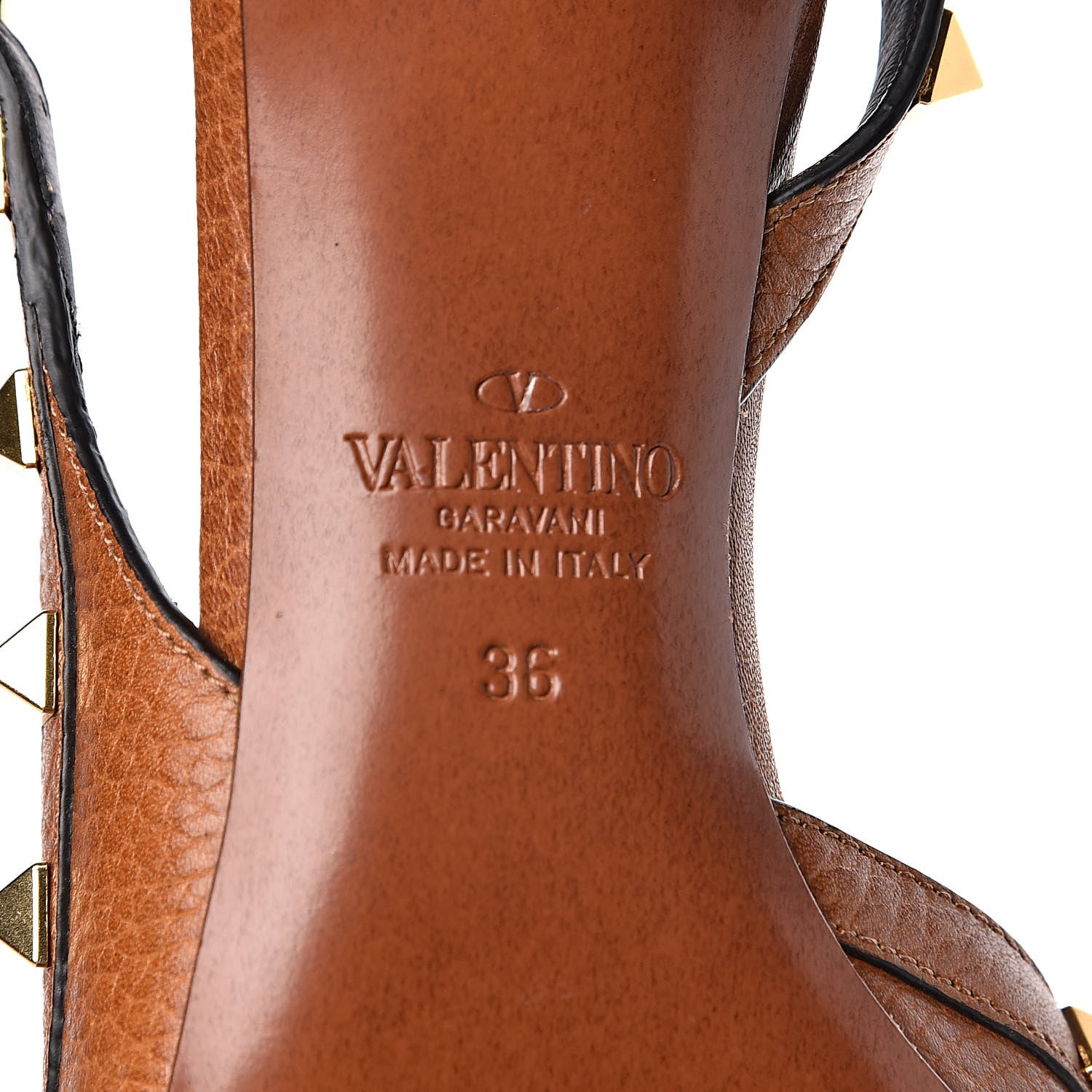 Valentino Garavani Pebbled Calfskin Rockstud Half D'Orsay Slingback 50mm Pumps 36 Cuoio 6 of 9
