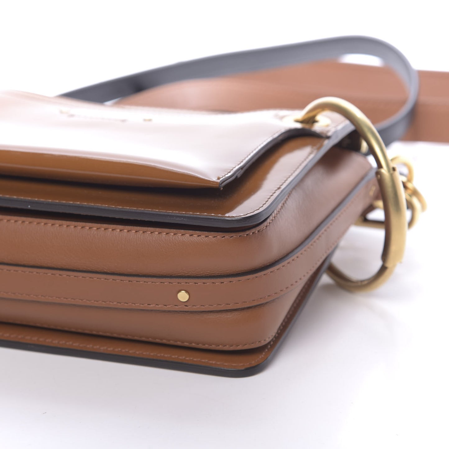 Glossy Lambskin Sfumato Small Roy Bag Caramel