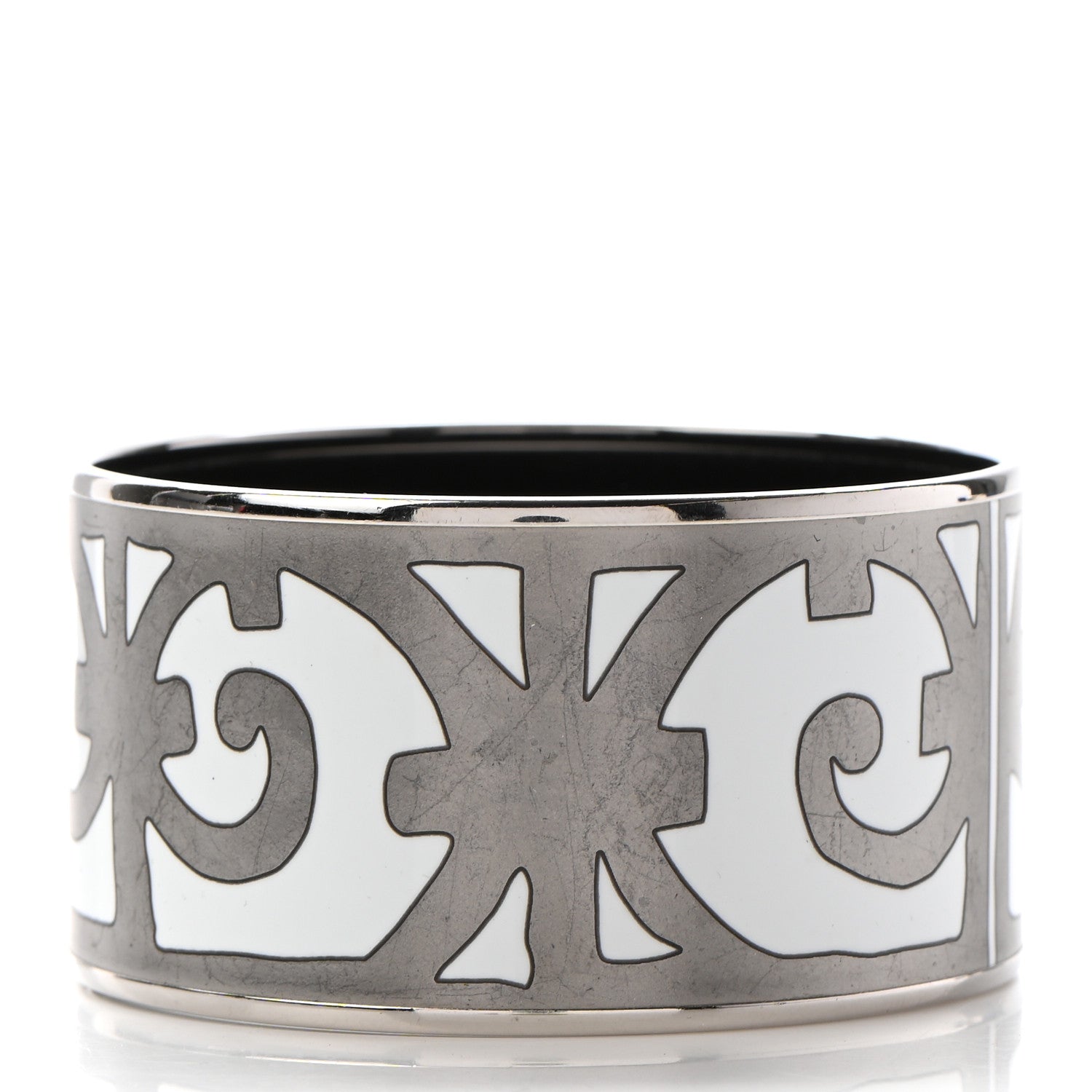 Hermes Enamel Printed Extra Wide Balcons du Guadalquivir Bracelet 70 Silver 3 of 7