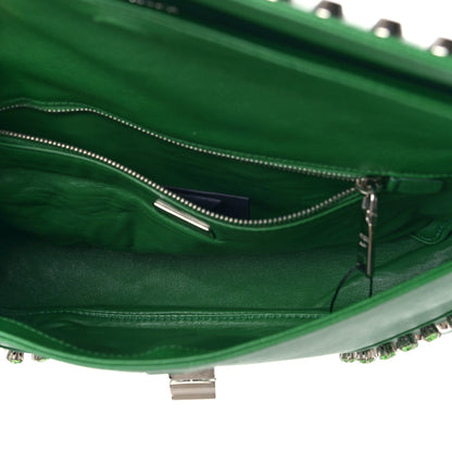 Prada Saffiano Crystal Sound Studded Shoulder Bag Verde 4 of 7
