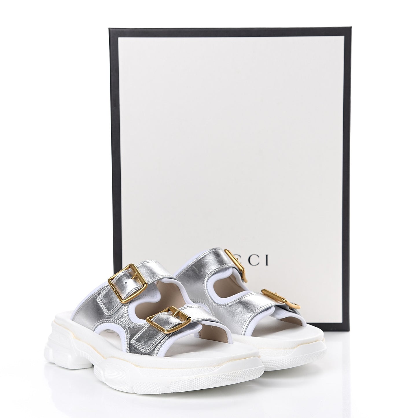 Metallic Nappa Aguru Slide Sandals 40.5 Argent Great White