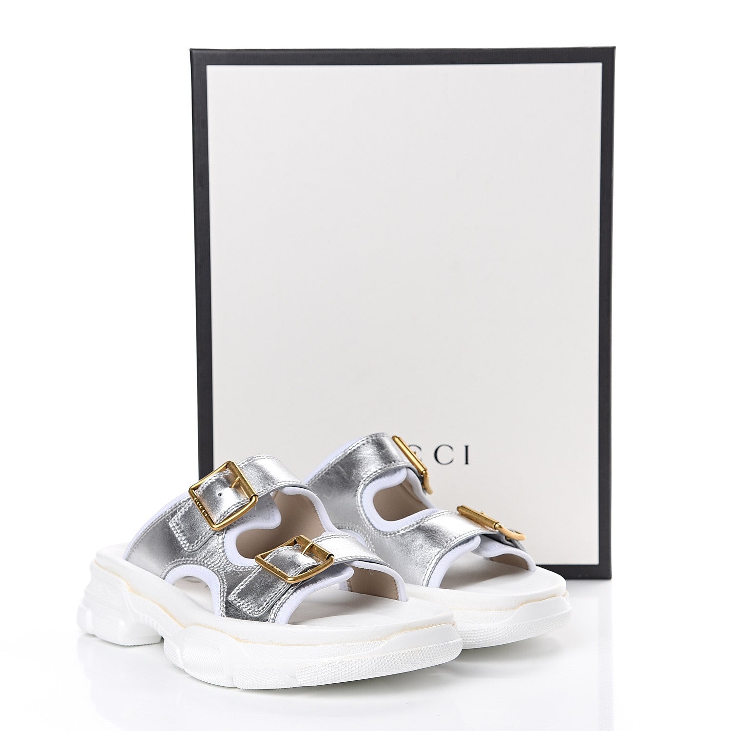 Gucci Metallic Nappa Aguru Slide Sandals 40.5 Argent Great White 8 of 12