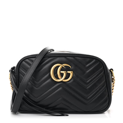 Gucci Calfskin Matelasse Small GG Marmont Chain Shoulder Bag Black 1 of 11